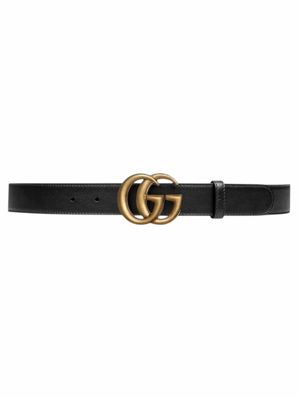 Gucci GG Marmot 30mm Thin Leather Belt Black Gold Buckle Men Size 105/42